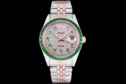 Rolex Super Clone Datejust 126300 41mm Arabic Dial Full-Diamond Green Bezel
