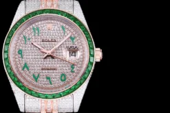 Fake Rolex Datejust 126300 41mm Arabic Dial Full-Diamond Green Bezel
