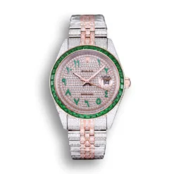 Replica Rolex Datejust 126300 41mm Arabic Dial Full-Diamond Green Bezel