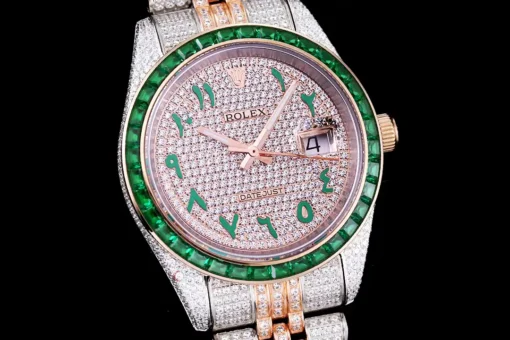 Rolex Replica Datejust 126300 41mm Arabic Dial Full-Diamond Green Bezel