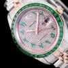 Super Clone Rolex Datejust 126300 41mm Arabic Dial Full-Diamond Green Bezel