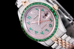 Super Clone Rolex Datejust 126300 41mm Arabic Dial Full-Diamond Green Bezel