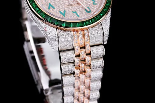 Best Fake Rolex Datejust 126300 41mm Arabic Dial Full-Diamond Green Bezel