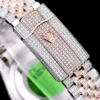 Rolex Clone Watches Datejust 126300 41mm Arabic Dial Full-Diamond Green Bezel