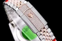 Rolex Clone Watches Datejust 126300 41mm Arabic Dial Full-Diamond Green Bezel
