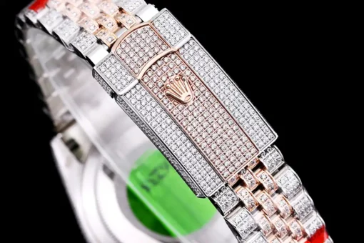 Rolex Clone Watches Datejust 126300 41mm Arabic Dial Full-Diamond Green Bezel