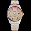 Rolex Super Clone Datejust 126300 41mm Arabic Dial Full-Diamond Rainbow