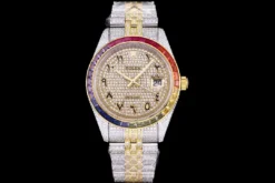Rolex Super Clone Datejust 126300 41mm Arabic Dial Full-Diamond Rainbow