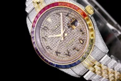 Super Clone Rolex Datejust 126300 41mm Arabic Dial Full-Diamond Rainbow