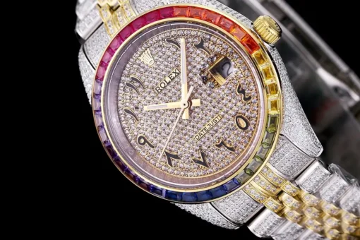 Super Clone Rolex Datejust 126300 41mm Arabic Dial Full-Diamond Rainbow