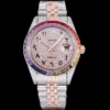 Rolex Super Clone Datejust 126300 41mm Arabic Dial Full-Diamond Rainbow Bezel