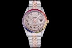 Rolex Super Clone Datejust 126300 41mm Arabic Dial Full-Diamond Rainbow Bezel