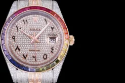 Fake Rolex Datejust 126300 41mm Arabic Dial Full-Diamond Rainbow Bezel
