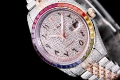 Super Clone Rolex Datejust 126300 41mm Arabic Dial Full-Diamond Rainbow Bezel