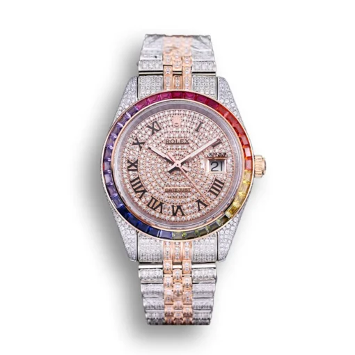 Replica Rolex Datejust 126300 41mm Arabic Dial Full-Diamond Rainbow Bezel