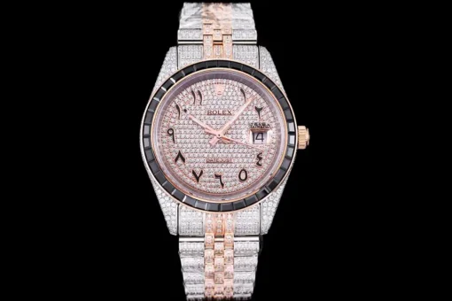 Rolex Super Clone Datejust 126300 41mm Arabic Dial Full-Diamond Rose Gold
