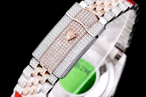 Rolex Clone Watches Datejust 126300 41mm Arabic Dial Full-Diamond Rose Gold
