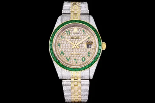 Rolex Super Clone Datejust 126300 41mm Arabic Dial Full-Diamond Yellow Gold