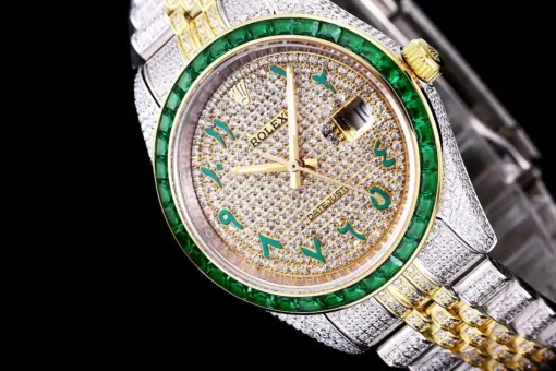 Super Clone Rolex Datejust 126300 41mm Arabic Dial Full-Diamond Yellow Gold