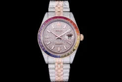 Rolex Super Clone Datejust 126300 41mm Dial Full-Diamond Rainbow Bezel