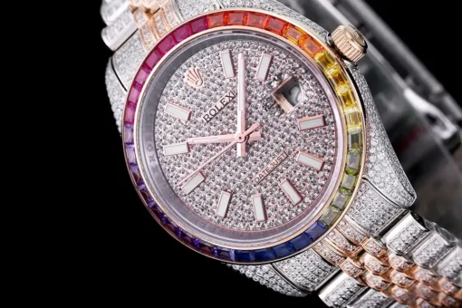 Super Clone Rolex Datejust 126300 41mm Dial Full-Diamond Rainbow Bezel
