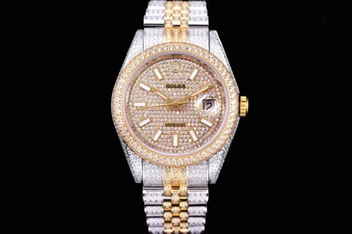 Rolex Super Clone Datejust 126300 41mm Full-Diamond White Baton Markers