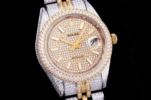 Super Clone Rolex Datejust 126300 41mm Full-Diamond White Baton Markers