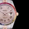 Fake Rolex Datejust 126300 41mm Roman Dial Full-Diamond Rainbow Bezel
