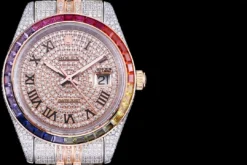 Fake Rolex Datejust 126300 41mm Roman Dial Full-Diamond Rainbow Bezel