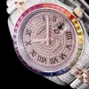Super Clone Rolex Datejust 126300 41mm Roman Dial Full-Diamond Rainbow Bezel