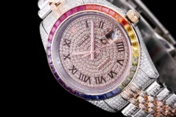 Super Clone Rolex Datejust 126300 41mm Roman Dial Full-Diamond Rainbow Bezel