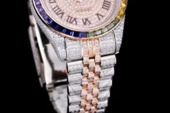 Best Fake Rolex Datejust 126300 41mm Roman Dial Full-Diamond Rainbow Bezel