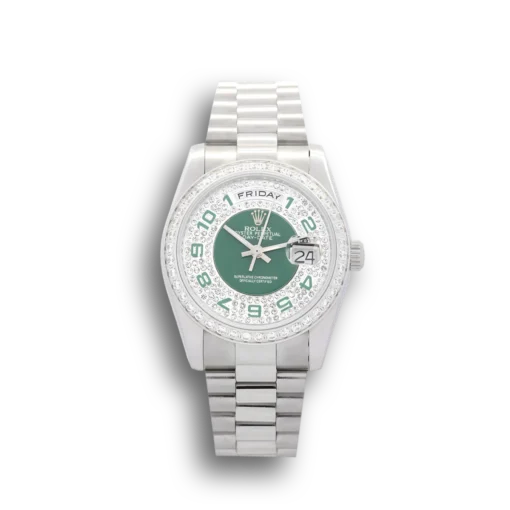 Replica Rolex Day-Date 118346 36mm Dial Green-Silver with diamonds