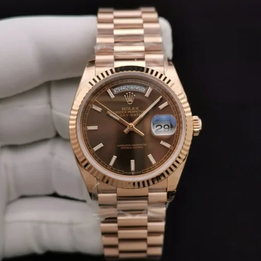Fake Rolex Day-Date 128238 36mm Chocolate Dial Rose Gold