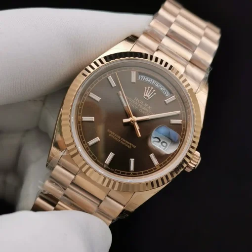 Rolex Replica Day-Date 128238 36mm Chocolate Dial Rose Gold
