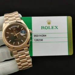 Rolex Clone Watches Day-Date 128238 36mm Chocolate Dial Rose Gold