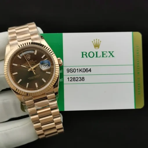 Rolex Clone Watches Day-Date 128238 36mm Chocolate Dial Rose Gold