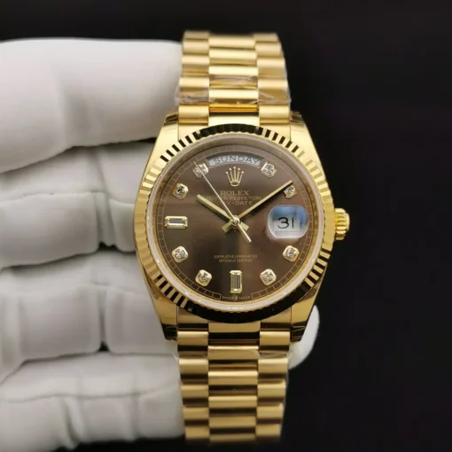 Fake Rolex Day-Date 128238 36mm Chocolate Dial Yellow Gold