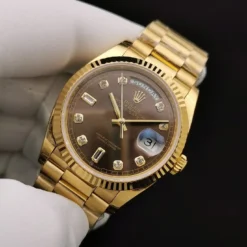 Replica Rolex Day-Date 128238 36mm Chocolate Dial Yellow Gold Material View