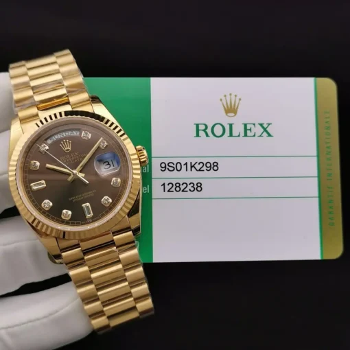 Rolex Clone Watches Day-Date 128238 36mm Chocolate Dial Yellow Gold