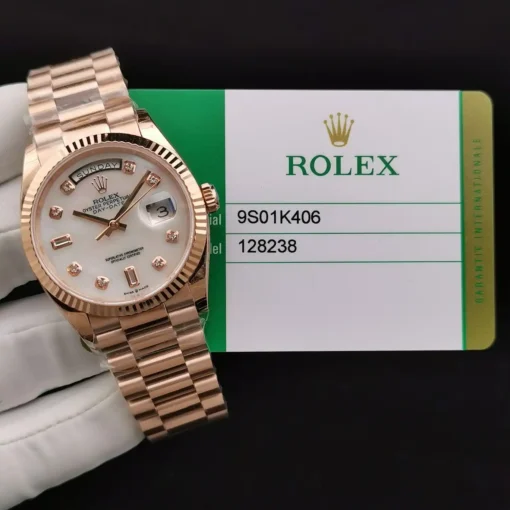 Rolex Clone Watches Day-Date 128238 36mm Mother of Pearl Diamonds Dial