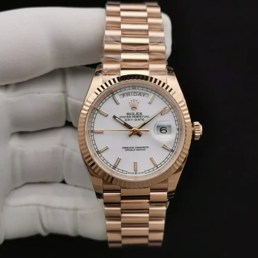 Fake Rolex Day-Date 128238 36mm White Dial Rose Gold