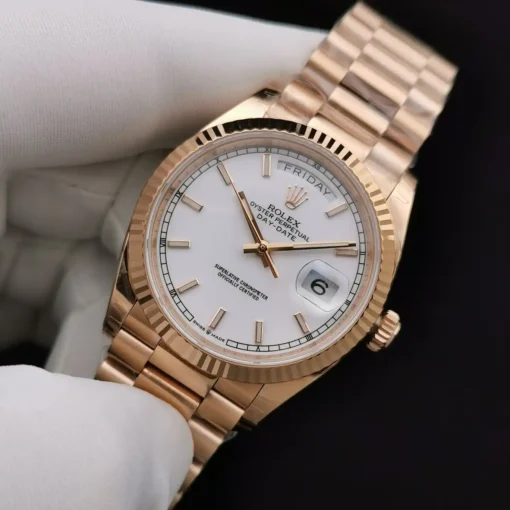 Rolex Replica Day-Date 128238 36mm White Dial Rose Gold