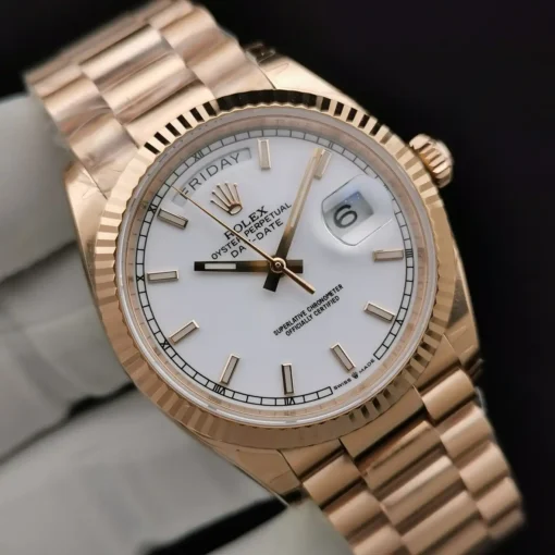 Super Clone Rolex Day-Date 128238 36mm White Dial Rose Gold