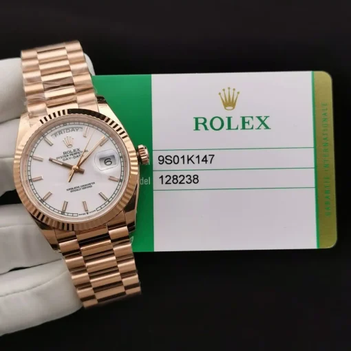 Rolex Clone Watches Day-Date 128238 36mm White Dial Rose Gold