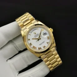 Rolex Super Clone Day-Date 128238 36mm White Roman Dial Yellow Gold