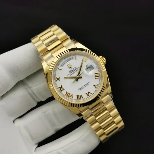 Rolex Super Clone Day-Date 128238 36mm White Roman Dial Yellow Gold