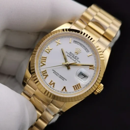 Rolex Replica Day-Date 128238 36mm White Roman Dial Yellow Gold