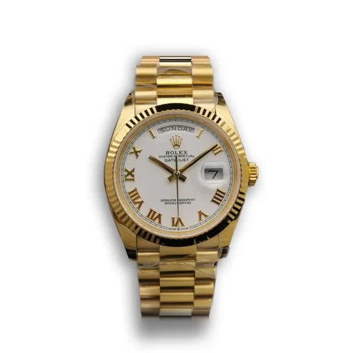 Replica Rolex Day-Date 128238 36mm White Roman Dial Yellow Gold