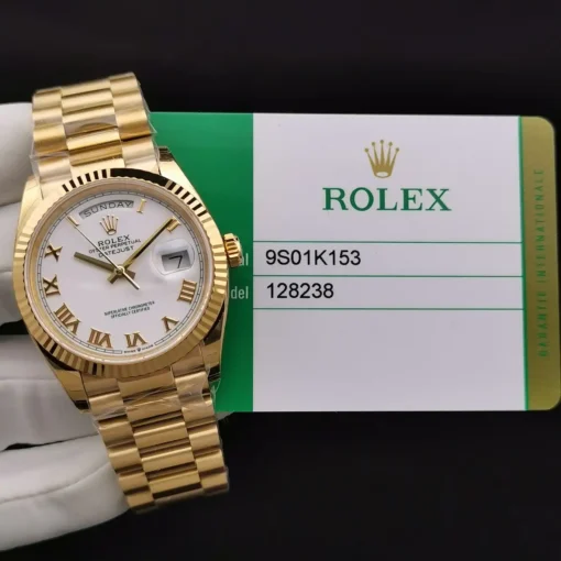 Rolex Clone Watches Day-Date 128238 36mm White Roman Dial Yellow Gold